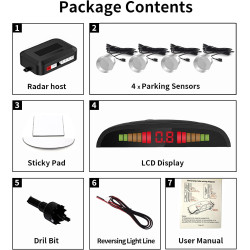 Cocar Argent Voiture Radar de Recul LED Parking Beep & park Assist Système avec Distance Affichage Rétro Aide au Parcage + 4 Cap