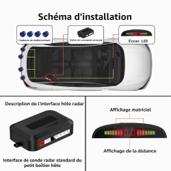 Cocar Bleu Voiture Radar de Recul LED Parking Beep & park Assist Système avec Distance Affichage Rétro Aide au Parcage + 4 Capte