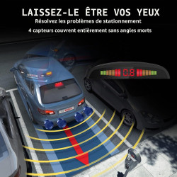 Cocar Bleu Voiture Radar de Recul LED Parking Beep & park Assist Système avec Distance Affichage Rétro Aide au Parcage + 4 Capte