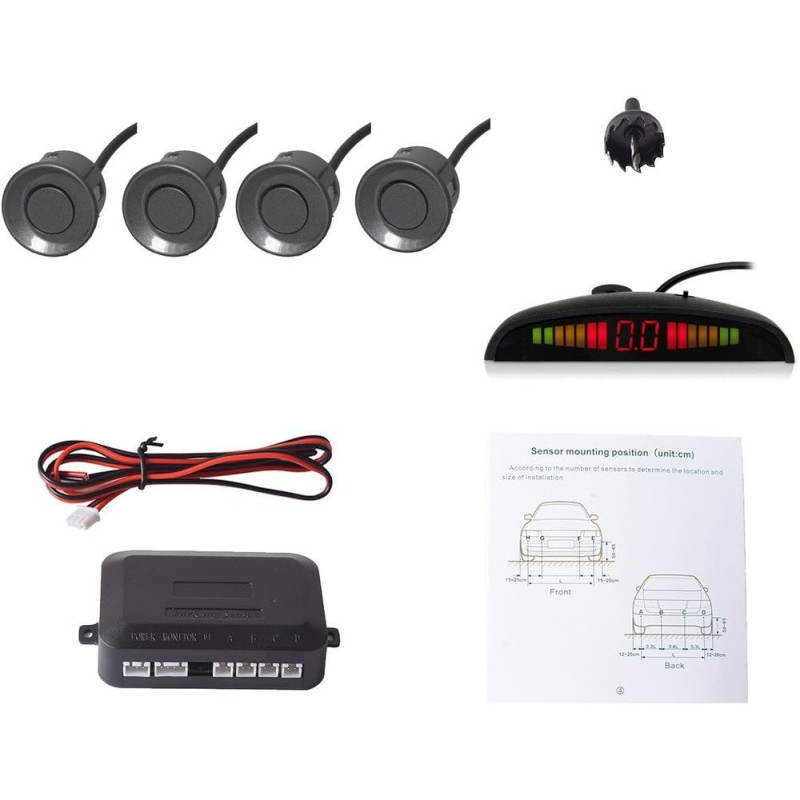 Cocar Gris Voiture Radar de Recul LED Parking Beep & park Assist Système avec Distance Affichage Rétro Aide au Parcage + 4 Capte