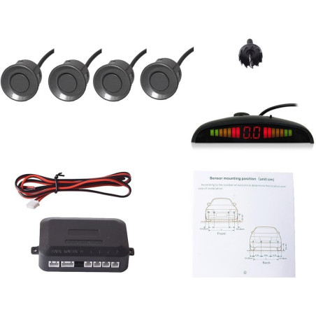 Cocar Gris Voiture Radar de Recul LED Parking Beep & park Assist Système avec Distance Affichage Rétro Aide au Parcage + 4 Capte