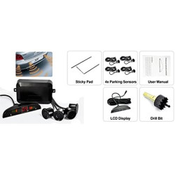 Cocar Gris Voiture Radar de Recul LED Parking Beep & park Assist Système avec Distance Affichage Rétro Aide au Parcage + 4 Capte