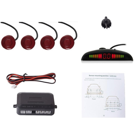 Cocar Rouge Foncé Voiture Radar de Recul LED Parking Beep & park Assist Système avec Distance Affichage Rétro Aide au Parcage + 