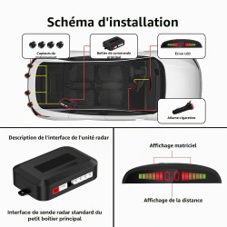 Radar De Recul Voiture Sans Fil, Système De Radar Inversé Avec 4 Radars De Recul, Affichage De Distance à LED Sans Fil Avec Aver
