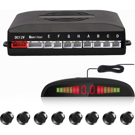 Voiture Système Radar de Recul, Cocar Buzzer Radar Parking Kit LED Écran avec Distance Affichage + 8 Capteurs + Avertissement so