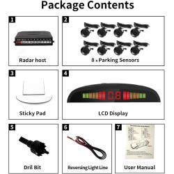 Voiture Système Radar de Recul, Cocar Buzzer Radar Parking Kit LED Écran avec Distance Affichage + 8 Capteurs + Avertissement so