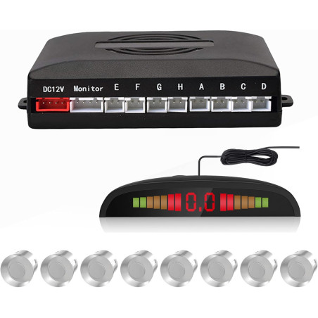 Voiture Système Radar de Recul, Cocar Buzzer Radar Parking Kit LED Écran avec Distance Affichage + 8 Capteurs + Avertissement so