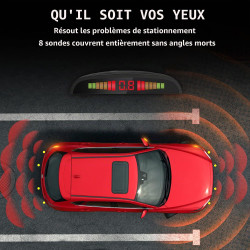 Voiture Système Radar de Recul, Cocar Buzzer Radar Parking Kit LED Écran avec Distance Affichage + 8 Capteurs + Avertissement so