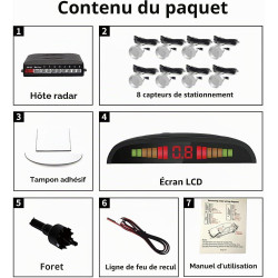Voiture Système Radar de Recul, Cocar Buzzer Radar Parking Kit LED Écran avec Distance Affichage + 8 Capteurs + Avertissement so
