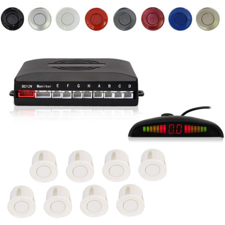 Voiture Système Radar de Recul, Cocar Buzzer Radar Parking Kit LED Écran avec Distance Affichage + 8 Capteurs + Avertissement so