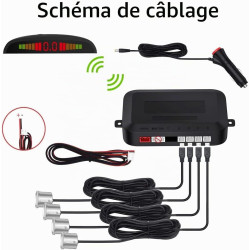 Kit d'aide au stationnement sans Fil, système de Radar de recul avec 4 capteurs PDC, Affichage de la Distance LED sans Fil avec 