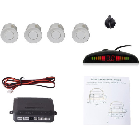COCAR Système de recul de Voiture avec 4 capteurs de stationnement et Radar de détection de Distance + Affichage de Distance LED