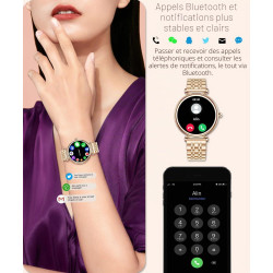 Or Rose Smartwatch pour Femmes Écran Couleur 1,27 Tracker d’Activité Étanche, Moniteur de Fréquence Cardiaque et Sommeil, Compat