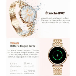 Or Rose Smartwatch pour Femmes Écran Couleur 1,27 Tracker d’Activité Étanche, Moniteur de Fréquence Cardiaque et Sommeil, Compat