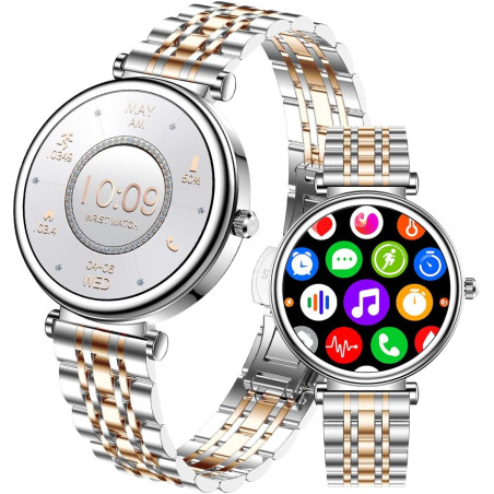 Or Rose Smartwatch pour Femmes Écran Couleur 1,27 Tracker d’Activité Étanche, Moniteur de Fréquence Cardiaque et Sommeil, Compat