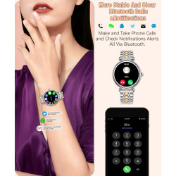 Or Rose Smartwatch pour Femmes Écran Couleur 1,27 Tracker d’Activité Étanche, Moniteur de Fréquence Cardiaque et Sommeil, Compat