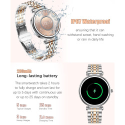 Or Rose Smartwatch pour Femmes Écran Couleur 1,27 Tracker d’Activité Étanche, Moniteur de Fréquence Cardiaque et Sommeil, Compat