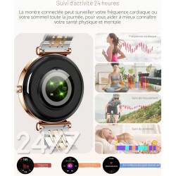 Or Rose Smartwatch pour Femmes Écran Couleur 1,27 Tracker d’Activité Étanche, Moniteur de Fréquence Cardiaque et Sommeil, Compat
