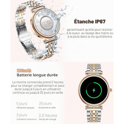 Or Rose Smartwatch pour Femmes Écran Couleur 1,27 Tracker d’Activité Étanche, Moniteur de Fréquence Cardiaque et Sommeil, Compat