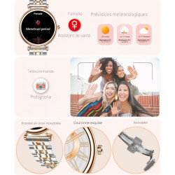 Or Rose Smartwatch pour Femmes Écran Couleur 1,27 Tracker d’Activité Étanche, Moniteur de Fréquence Cardiaque et Sommeil, Compat