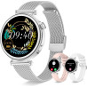 Montre connectée femme avec appel bleutooth, smartwatch ronde 1,27" 41mm pour petit poignet, 3 bracelet, 100 modes sport suivi s