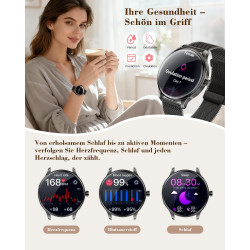 Walkerfit montre connectée femme avec appel bleutooth 1.43" smartwatch | pour ios et android, écran amoled incurvé, charge sans 