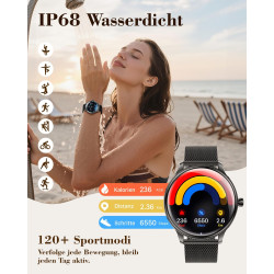 Walkerfit montre connectée femme avec appel bleutooth 1.43" smartwatch | pour ios et android, écran amoled incurvé, charge sans 