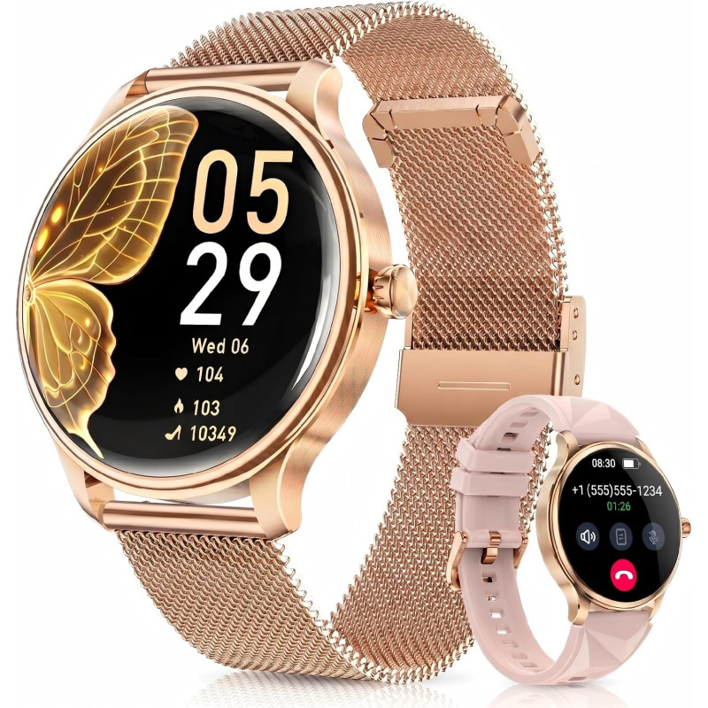 Walkerfit montre connectée femme avec appel bleutooth 1.43" smartwatch | pour ios et android, écran amoled incurvé, charge sans 