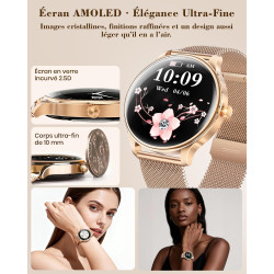 Walkerfit montre connectée femme avec appel bleutooth 1.43" smartwatch | pour ios et android, écran amoled incurvé, charge sans 