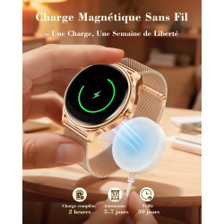 Walkerfit montre connectée femme avec appel bleutooth 1.43" smartwatch | pour ios et android, écran amoled incurvé, charge sans 