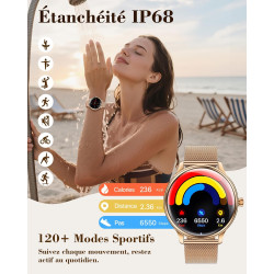 Walkerfit montre connectée femme avec appel bleutooth 1.43" smartwatch | pour ios et android, écran amoled incurvé, charge sans 