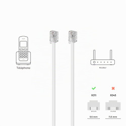 deleyCON 0,5m Câble Téléphone - RJ11 Modulaire 6P4C Western - 2x Fiche RJ11 avec plat pour Prise Modem Routeur Fax ISDN DSL VDSL