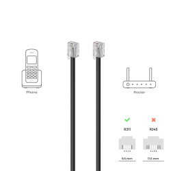 deleyCON 3,0m Câble Téléphone - RJ11 Modulaire 6P4C Western - 2x Fiche RJ11 avec plat pour Prise Modem Routeur Fax ISDN DSL VDSL