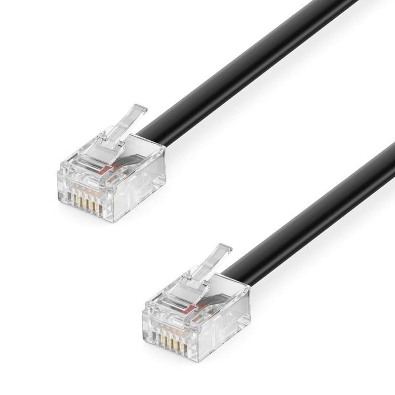 deleyCON 10m Câble Téléphone - RJ11 Modulaire 6P4C Western - 2x Fiche RJ11 avec plat pour Prise Modem Routeur Fax ISDN DSL VDSL 