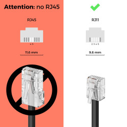 deleyCON 20m Câble Téléphone - RJ11 Modulaire 6P4C Western - 2x Fiche RJ11 avec plat pour Prise Modem Routeur Fax ISDN DSL VDSL 