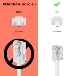 deleyCON 10m Câble Téléphone - RJ11 Modulaire 6P4C Western - 2x Fiche RJ11 avec plat pour Prise Modem Routeur Fax ISDN DSL VDSL 