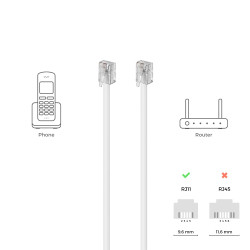 deleyCON 15m Câble Téléphone - RJ11 Modulaire 6P4C Western - 2x Fiche RJ11 avec plat pour Prise Modem Routeur Fax ISDN DSL VDSL 