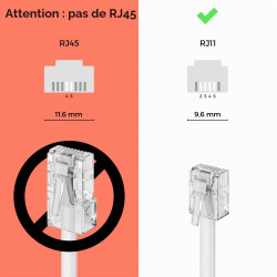 deleyCON 40m Câble Téléphone - RJ11 Modulaire 99% Cuivre AWG 28 6P4C Western - 2x Fiche RJ11 avec plat pour Prise Modem Routeur 