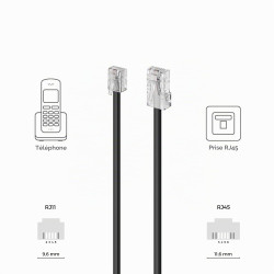 deleyCON 40m Câble Téléphone RJ11 vers RJ45 Modulaire 99% Cuivre AWG 28 plat RJ11 Fiche vers RJ45 Connecteur Réseau Prise Téléph