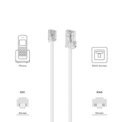 deleyCON 2m Câble Téléphone RJ11 vers RJ45 Modulaire plat RJ11 Fiche vers RJ45 Connecteur Réseau Prise Téléphone Modem Routeur F
