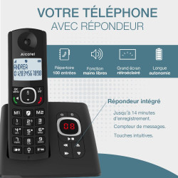 ALCATEL F530 Voice - Téléphone Fixe Sans Fil DECT Avec Répondeur - Grand Écran Rétroéclairé - Mains Libres - Fonction Blocage De