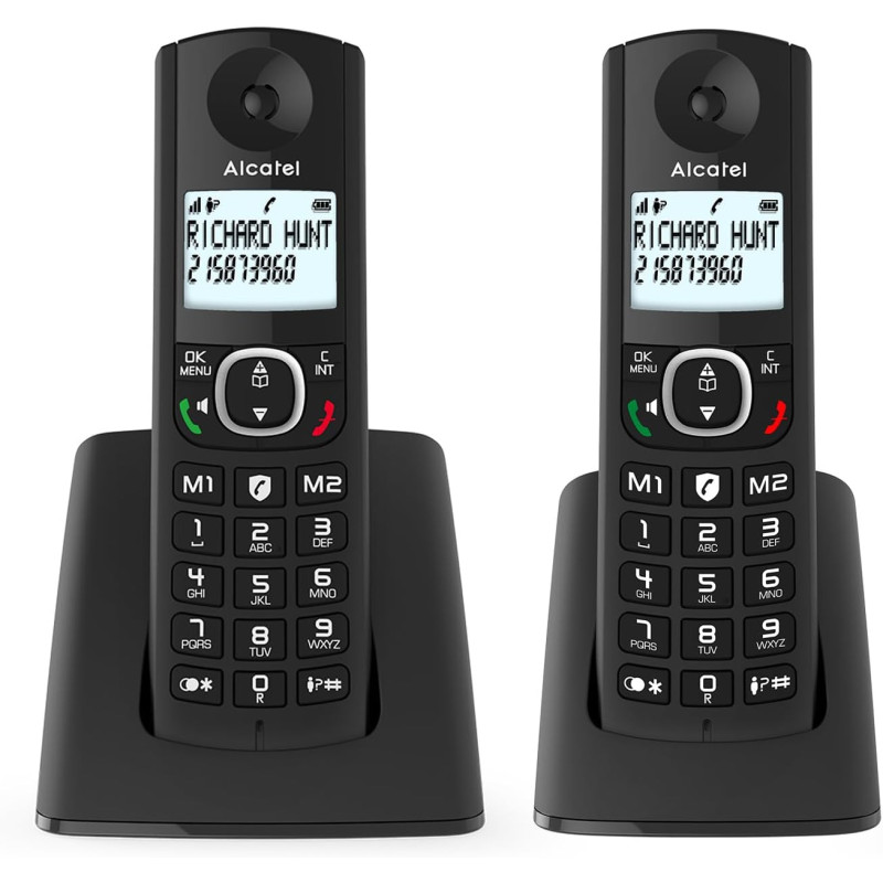 ALCATEL F530 Duo - Téléphone Fixe Sans Fil DECT - Grand Écran Rétroéclairé - Mains Libres - Fonction Blocage Des Appels - 2 Touc