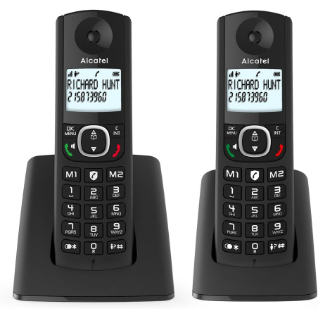 ALCATEL F530 Duo - Téléphone Fixe Sans Fil DECT - Grand Écran Rétroéclairé - Mains Libres - Fonction Blocage Des Appels - 2 Touc