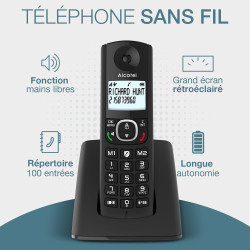 ALCATEL F530 Duo - Téléphone Fixe Sans Fil DECT - Grand Écran Rétroéclairé - Mains Libres - Fonction Blocage Des Appels - 2 Touc