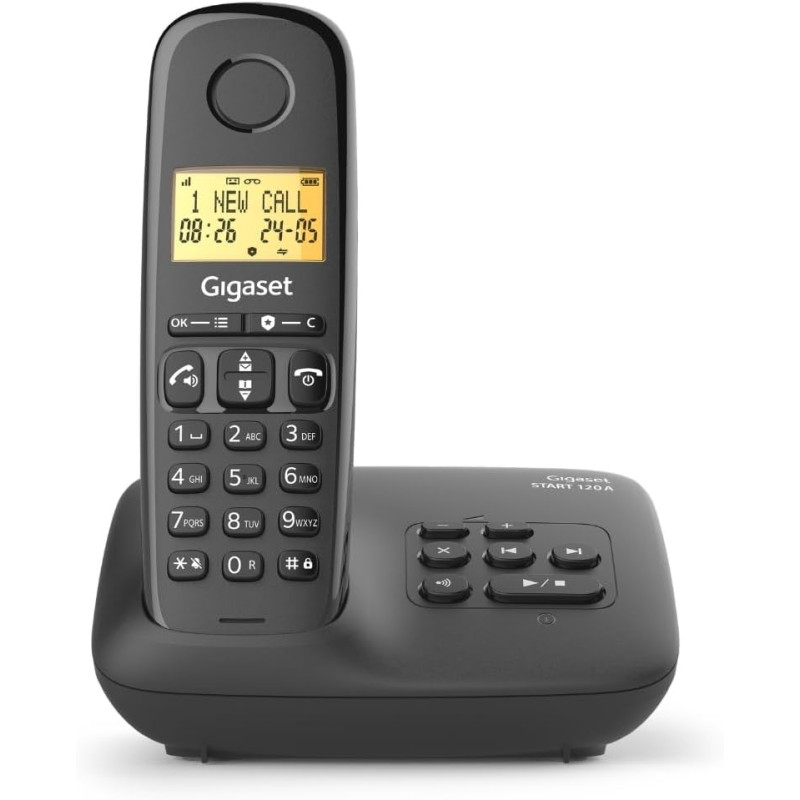 Gigaset Start 120A téléphone DECT, répondeur, Anthracite | Sans fil, blocage d’appels, écran rétroéclairé 1,5 pouces, mains libr