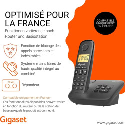 Gigaset Start 120A téléphone DECT, répondeur, Anthracite | Sans fil, blocage d’appels, écran rétroéclairé 1,5 pouces, mains libr