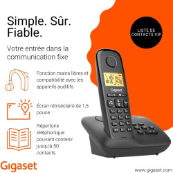 Gigaset Start 120A téléphone DECT, répondeur, Anthracite | Sans fil, blocage d’appels, écran rétroéclairé 1,5 pouces, mains libr