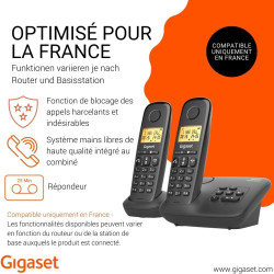 Gigaset Start 120A Duo, téléphone DECT, 2 combinés, répondeur, Anthracite | Sans fil, blocage d’appels, écran rétroéclairé 1,5 p