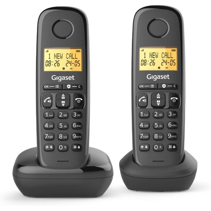 Gigaset Start 120 Duo, téléphone DECT, 2 combinés, Blocage d’appels | Sans fil, écran rétroéclairé 1,5 pouces, mains libres, con