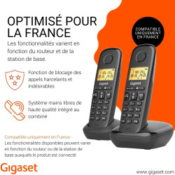 Gigaset Start 120 Duo, téléphone DECT, 2 combinés, Blocage d’appels | Sans fil, écran rétroéclairé 1,5 pouces, mains libres, con